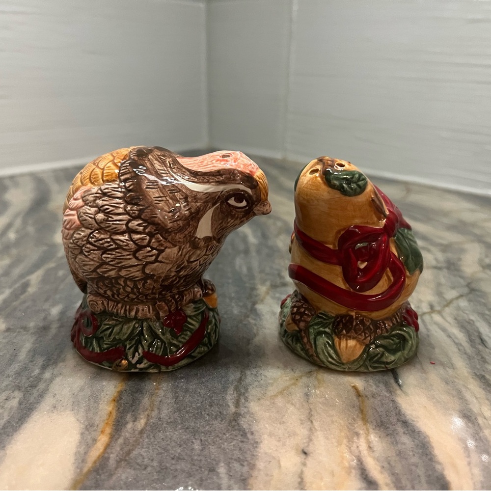 Quail And Gourd Ceramic Salt And Pepper Shakers Fall Thanksgiving